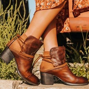 Freebird caaey bootie leather wrap heels